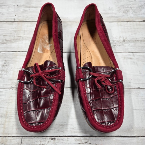 Lauren Ralph Lauren Shoes - Lauren Ralph Lauren Briley II Loafer Croc Womens 7.5B Burgundy Suede Trim